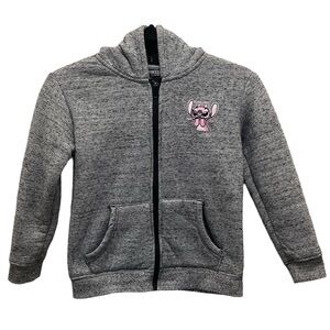 Gray Youth Size 7/8 Full Zip Fleece Lined Lilo & Stitch Angel Patch Hoodie